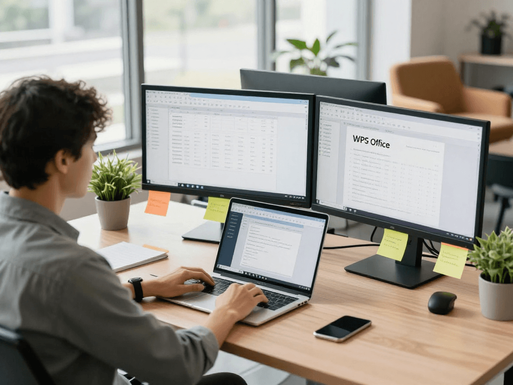WPS Office下载的现代办公场景，展示用户使用软件进行高效工作的画面。