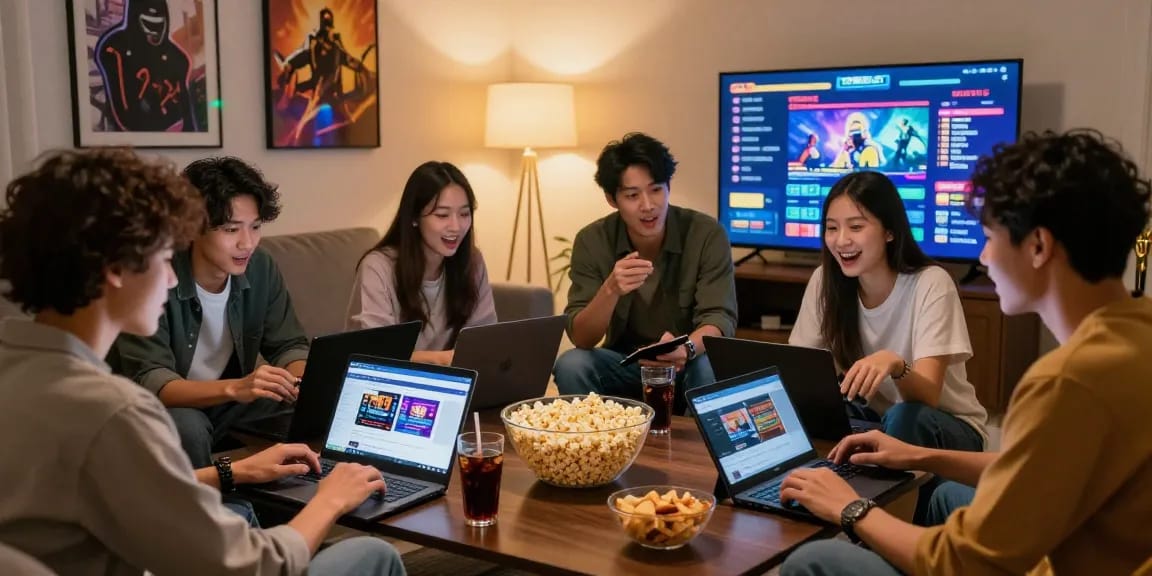 먹튀폴리스 사이트에서 게임을 즐기는 친구들의 화기애애한 모습