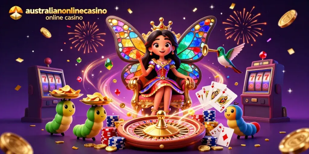 Explore thrilling winning chances at australianonlinecasino online casino with vibrant character-studded 3D illustration.