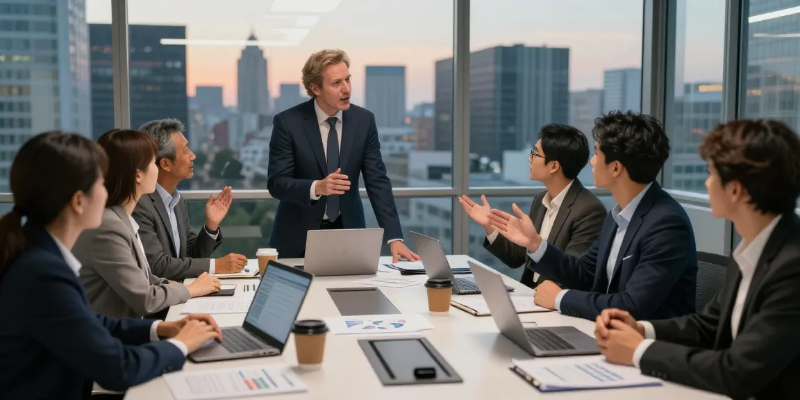 Mark Litwin Marrisa Holdings leading a strategic meeting with diverse financial analysts in a modern office.