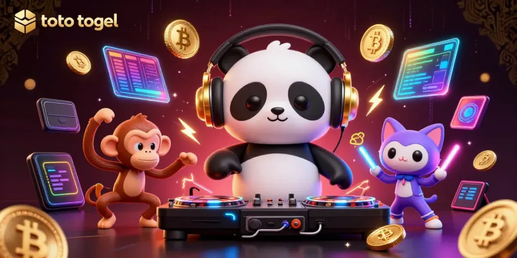 Engage with the thrilling world of toto togel in a vibrant 3D scene featuring exciting characters and gambling elements.