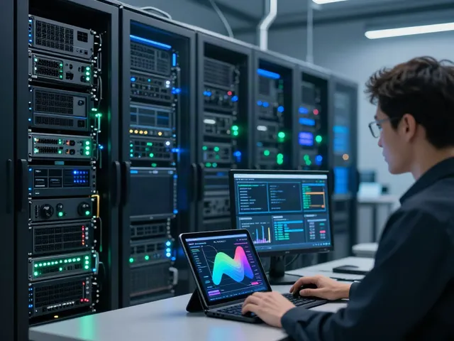 Exploring what are AI tokens through a high-tech data center with GPU servers and power monitoring.