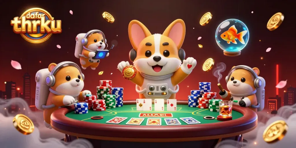 Engage with the thrilling world of daftar thrku through a vibrant 3D casino scene filled with excitement.