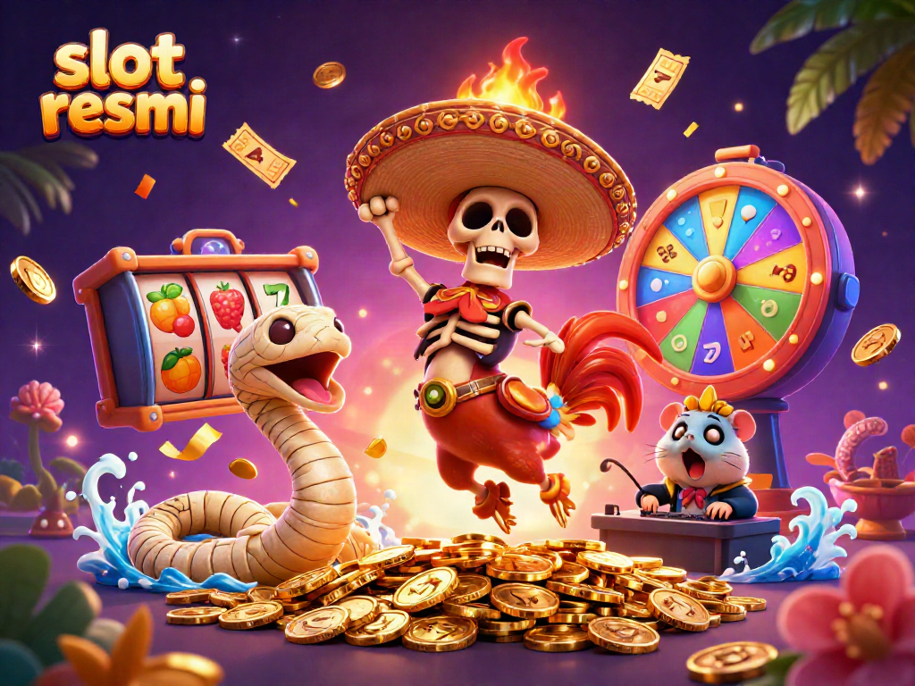 Experience thrilling wins with slot resmi, celebrating victory with vibrant characters and casino elements.