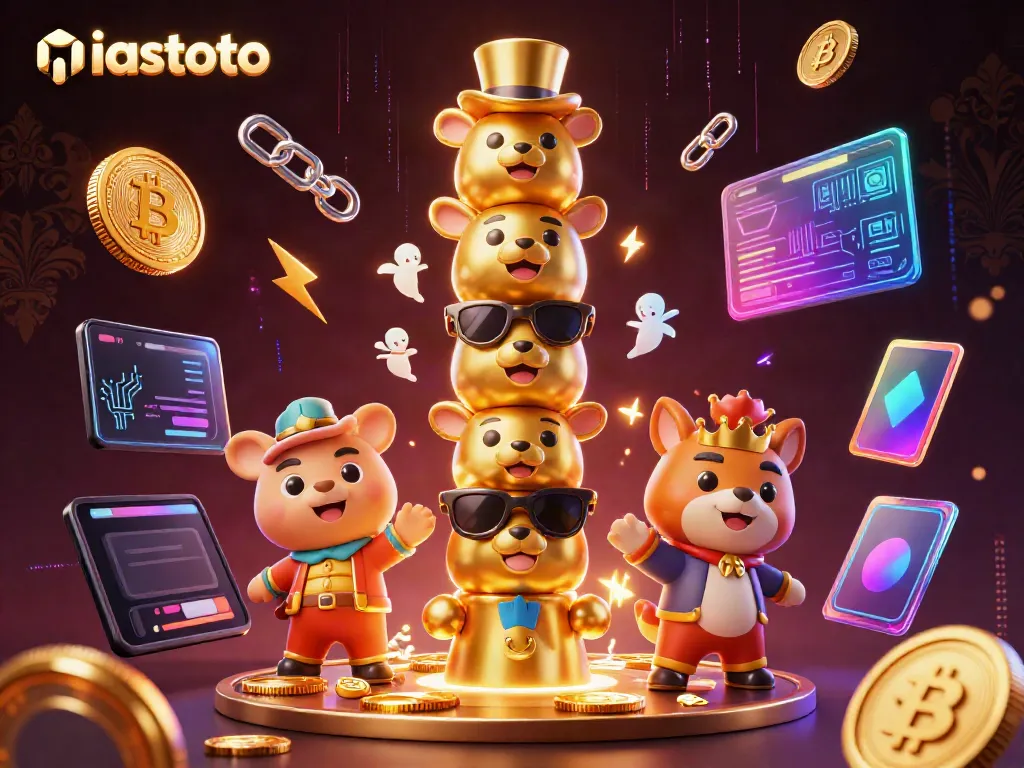 Spin the reels with niastoto's vibrant casino scene, featuring a golden totem surrounded by crypto elements.