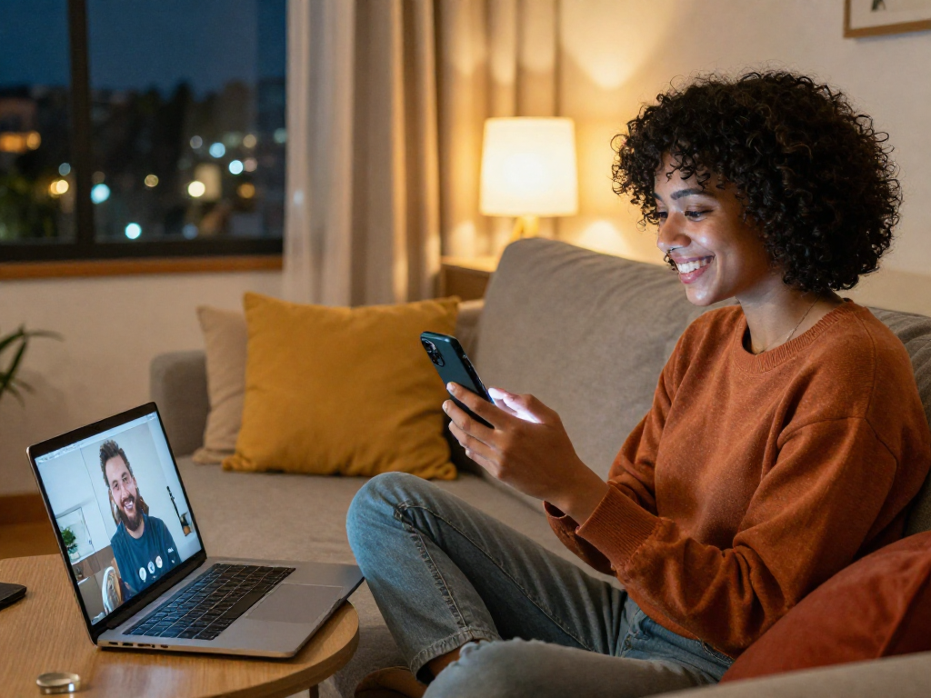 Experience the joy of pink live chat in a cozy home setting with vibrant video conversations.