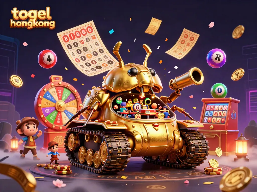 Menangkan togel hongkong dengan ilustrasi kasino miniatur di dalam tank kumbang emas 3D.