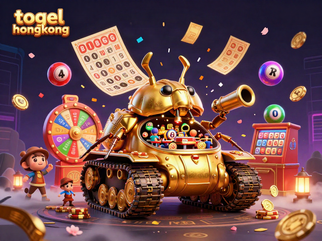 Menangkan togel hongkong dengan ilustrasi kasino miniatur di dalam tank kumbang emas 3D.
