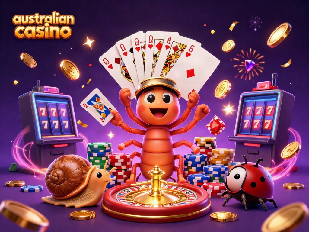 Experience vibrant excitement at an Australian casino with colorful characters and dynamic action.