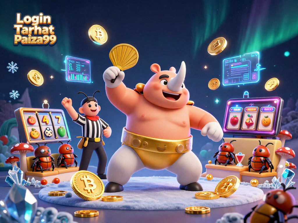 Engage at Login Taruhan Paiza99 with a dynamic sumo beetle championship casino scene.