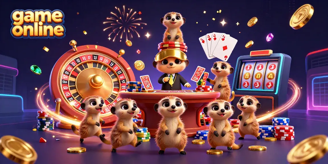Experience a thrilling game online with whimsical meerkats in a vibrant casino scenario.