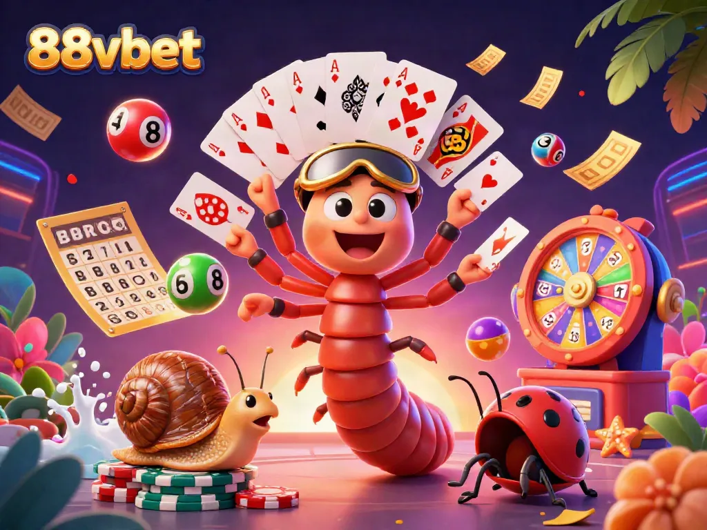 88vbet lively scene showcasing a colorful 3D casino atmosphere with engaging characters and dynamic gaming elements.