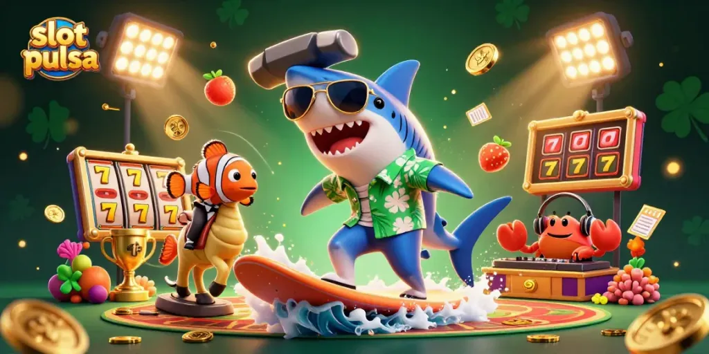 Experience the thrilling slot pulsa action with a vibrant underwater scene featuring animated characters and gold coins.