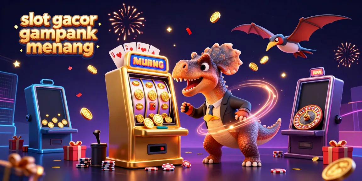 Witness a slot gacor gampang menang scene with dynamic characters, gold coins flying, and casino excitement.