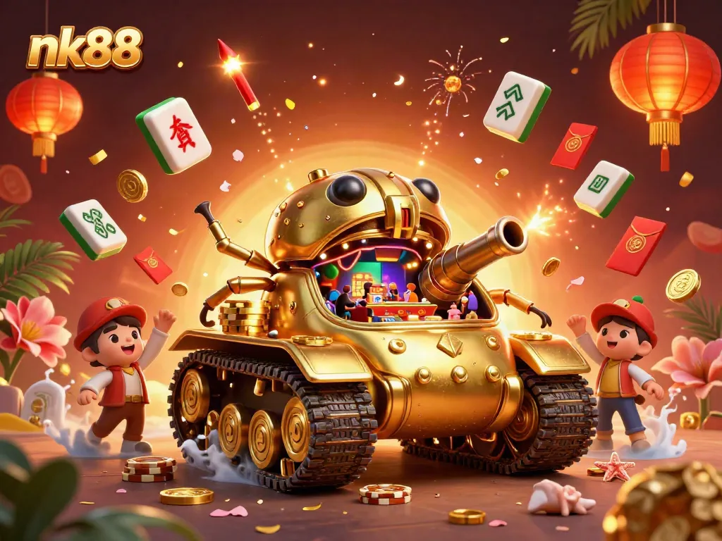 Experience excitement with nk88 in a vibrant 3D casino scene, packed with colorful gaming elements.