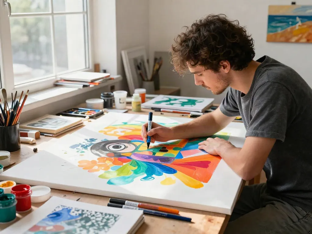 Marker pen supplier showcasing vibrant art creation in a professional studio.