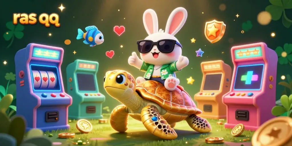 Experience the thrill of ras qq with 3D cartoon characters celebrating a jackpot win in a vibrant casino scene.