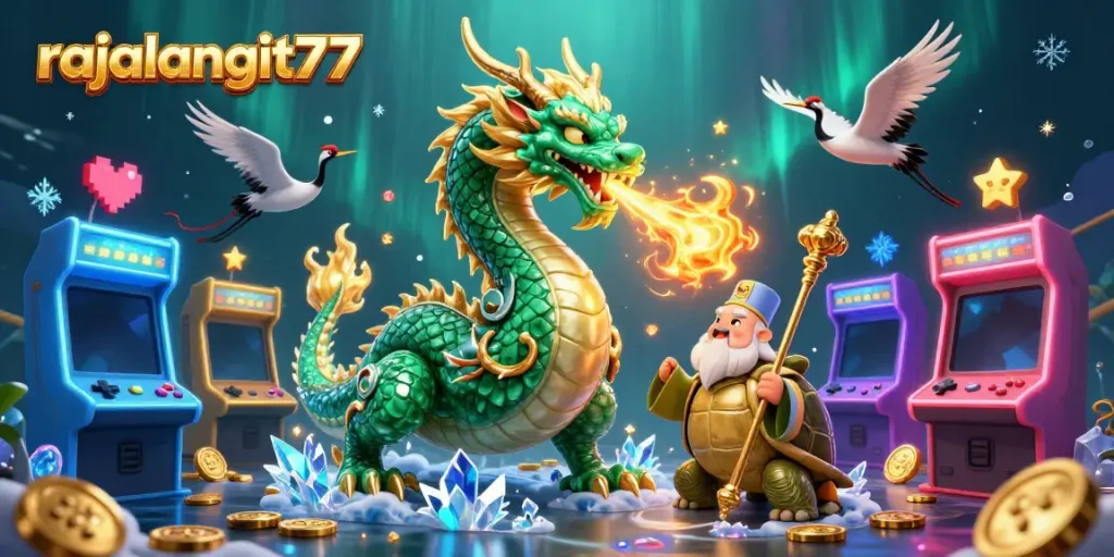 Menangkan hadiah besar dengan rajalangit77 dalam ilustrasi kasino yang kaya warna dan detail.