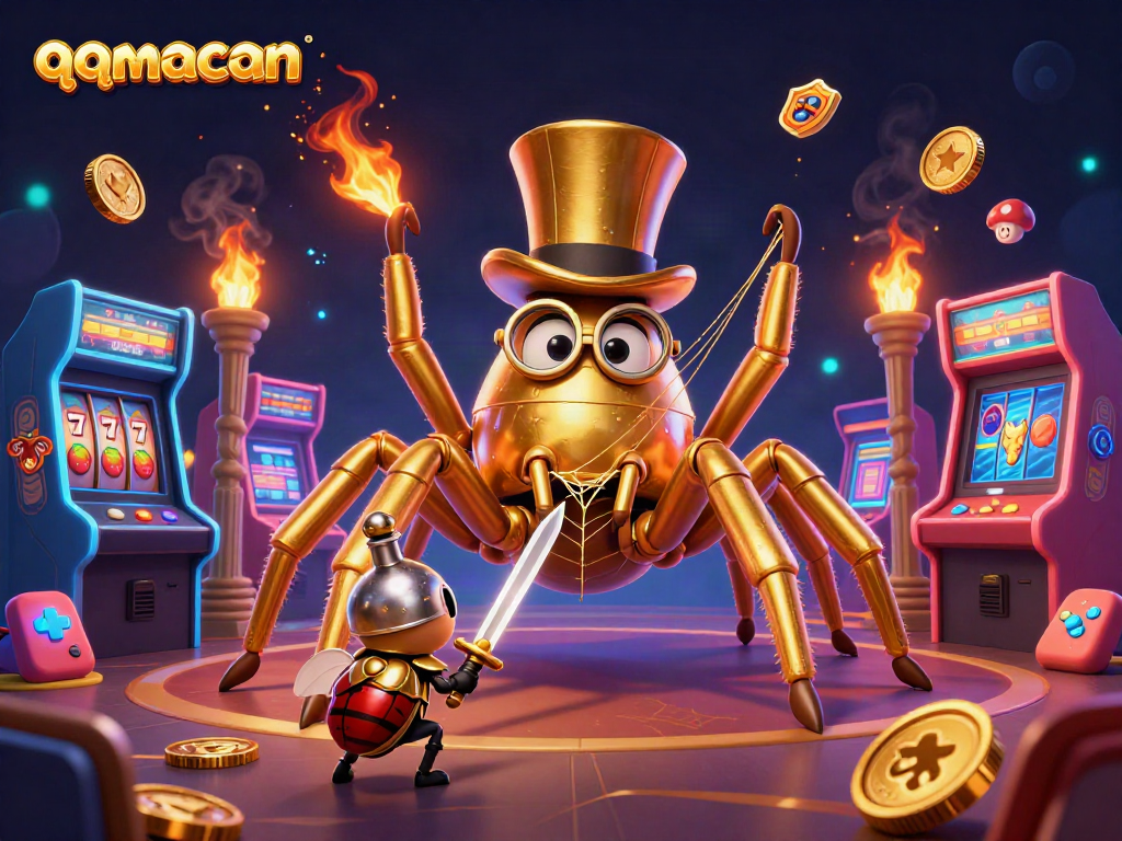 Engage with the thrilling world of qqmacan, illustrated with gold and vibrant gaming elements.