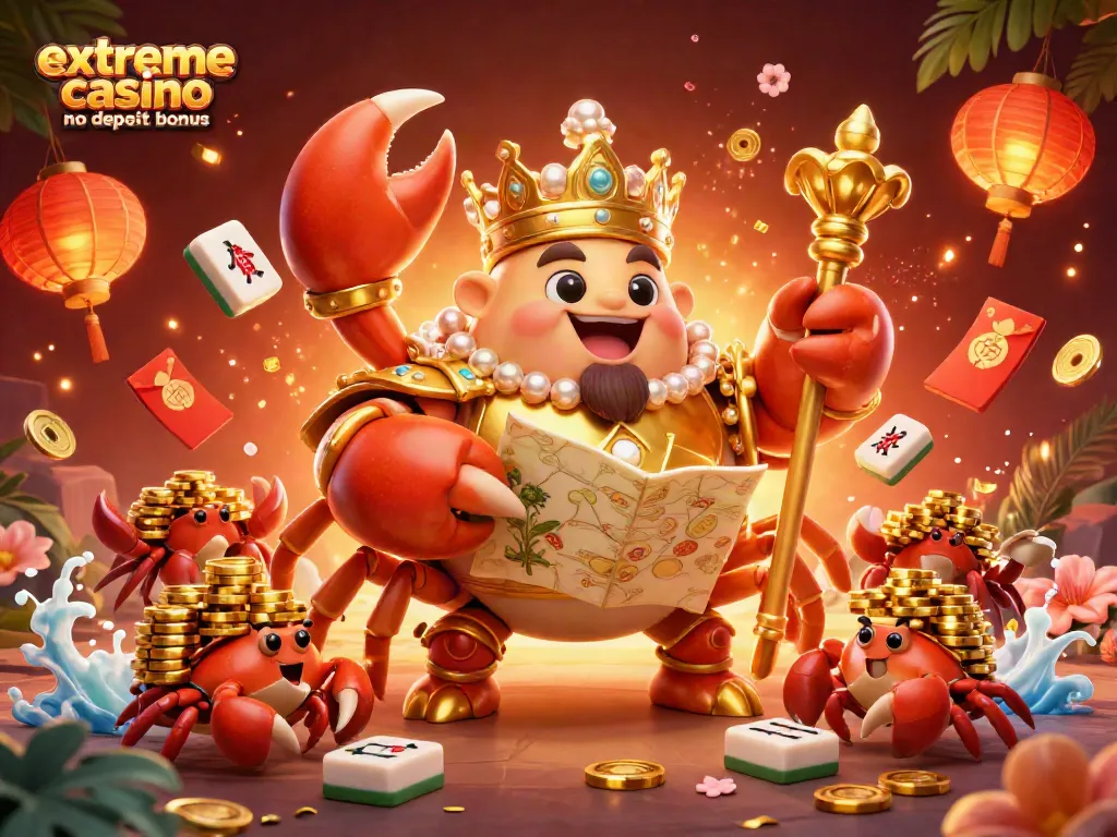Engage with the extreme casino no deposit bonus scene featuring a golden crab emperor and treasures.