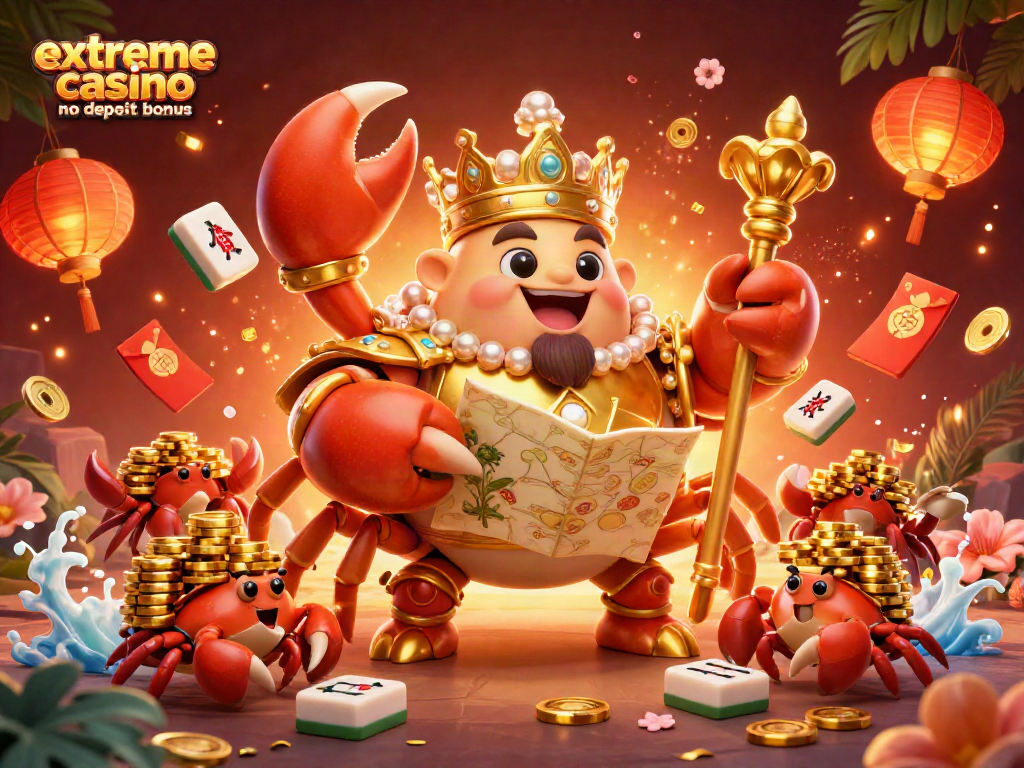 Engage with the extreme casino no deposit bonus scene featuring a golden crab emperor and treasures.