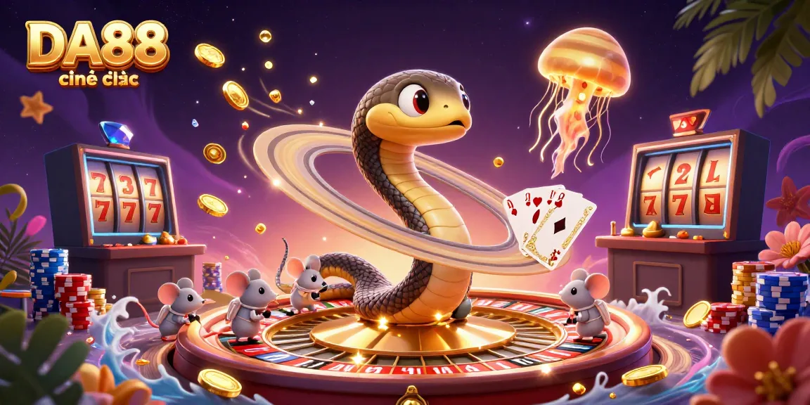 Engage in winning strategies at DA88 chính thức with a vibrant cosmic casino scene featuring astronauts and a golden jellyfish dealer.