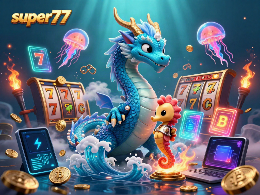 Experience exciting gameplay with super77's vibrant slot games, featuring dynamic 3D dragon and colorful characters.