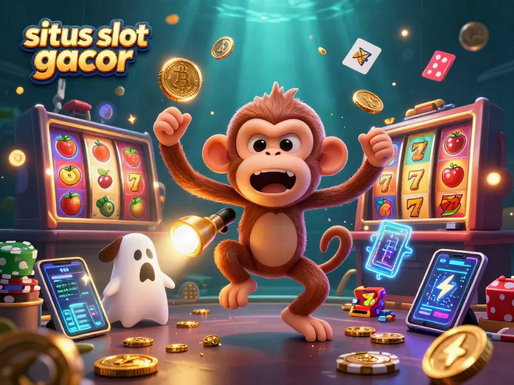 Experience the fun with situs slot gacor while a poltergeist monkey juggles gold coins in a thrilling slot casino.