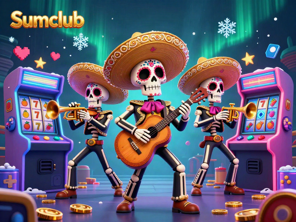 Engage in the vibrant Sumclub scene with Day of the Dead mariachis and thrilling slot game elements.