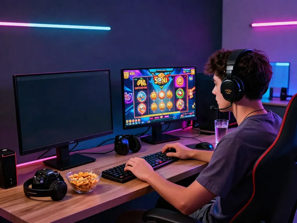 Experience the thrill of slot gacor thailand with immersive gaming setup, showcasing a player engaged in popular slot games.
