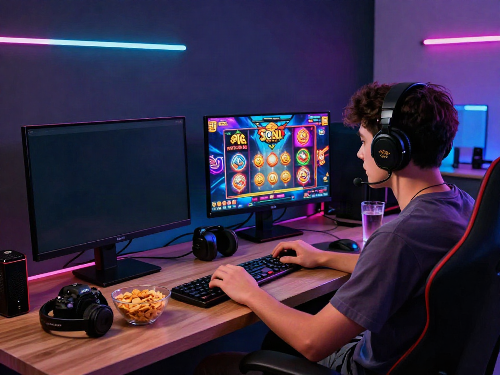 Experience the thrill of slot gacor thailand with immersive gaming setup, showcasing a player engaged in popular slot games.
