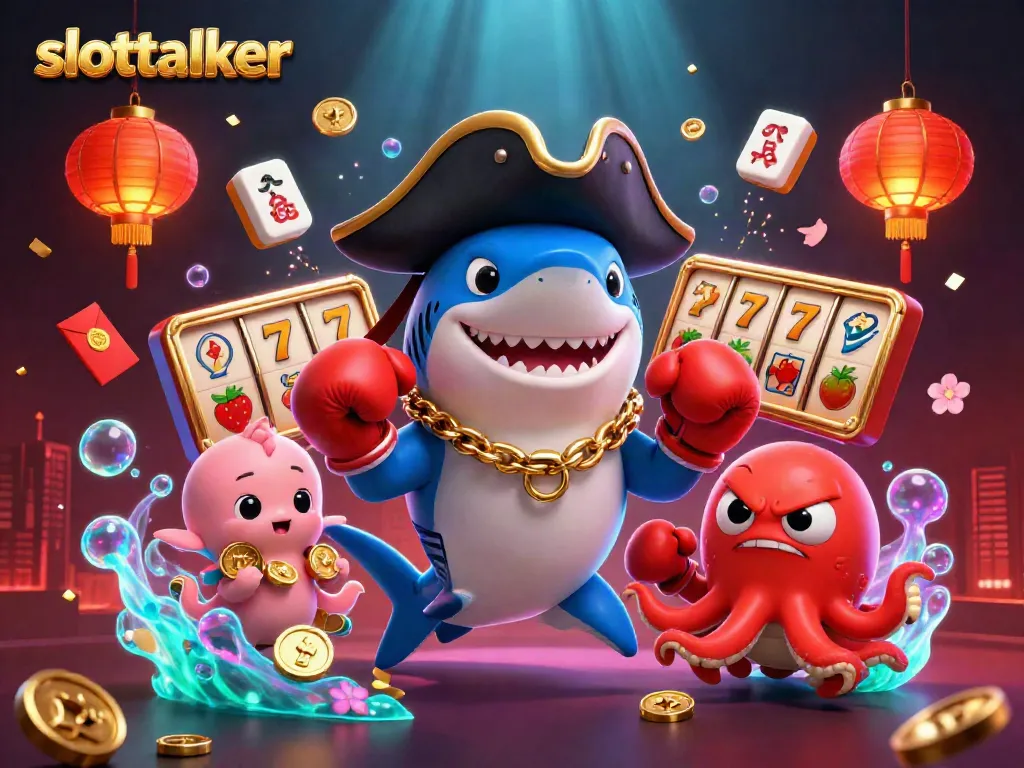 Engage with slottalker as the pirate shark, pufferfish, and octopus showcase vibrant casino elements.