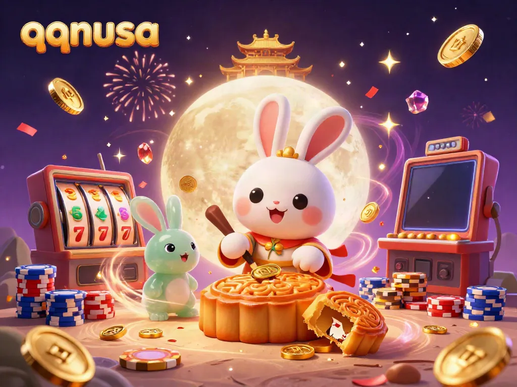 Experience the magic of qqnusa with a dynamic scene featuring a folklore rabbit and casino elements.
