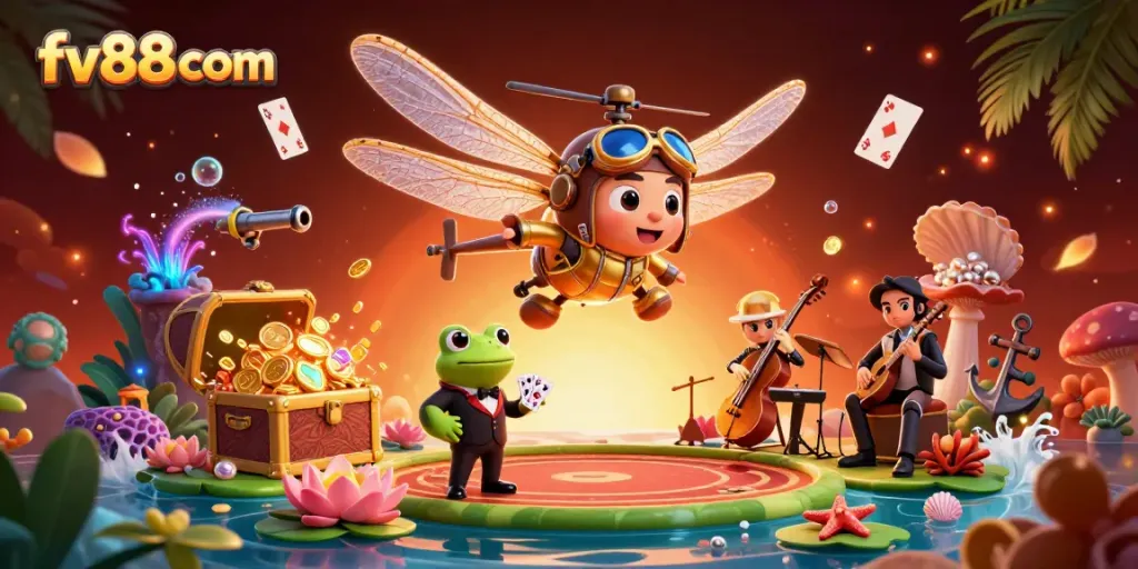 Experience thrilling gaming action at fv88 com with colorful casino elements and vibrant characters.