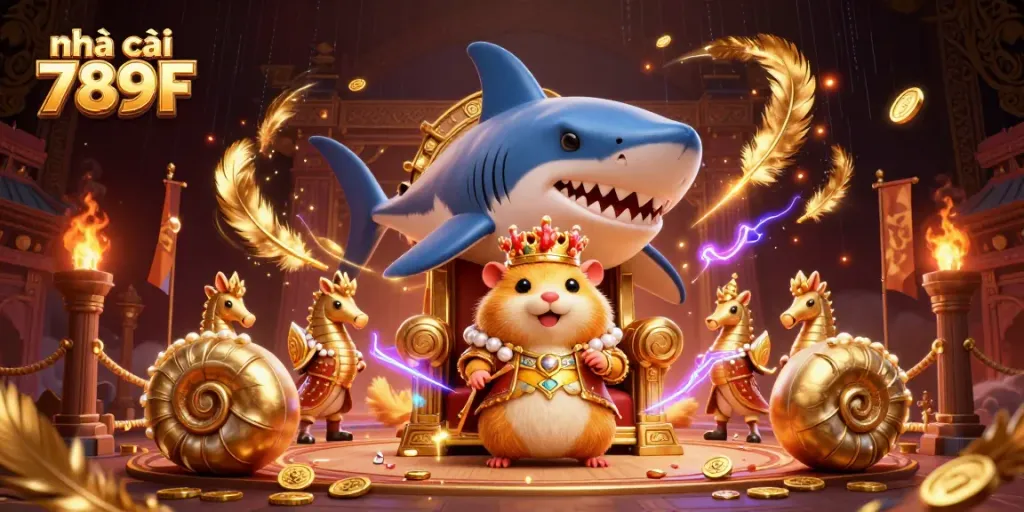 Experience the excitement at nhà cái 789F with a vibrant 3D illustration of a hamster king in a gambling arena.
