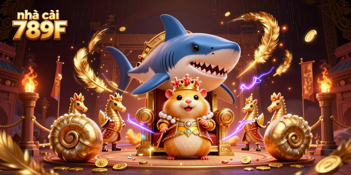 Experience the excitement at nhà cái 789F with a vibrant 3D illustration of a hamster king in a gambling arena.