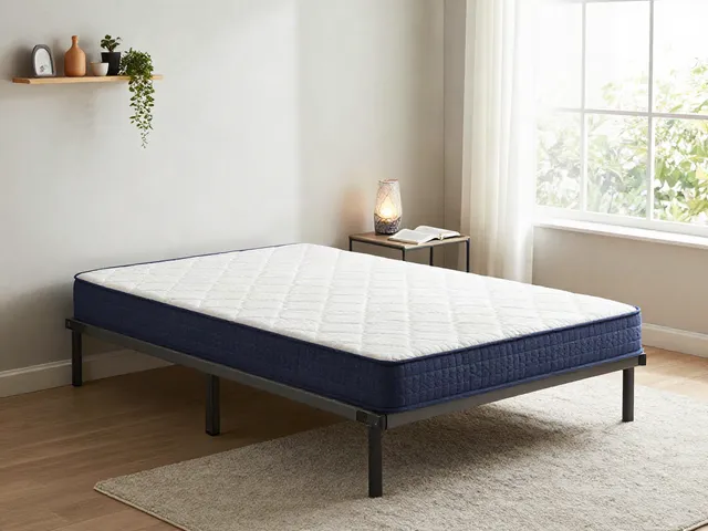 Folding bed with mattress in a cozy bedroom setting, showcasing style and comfort.