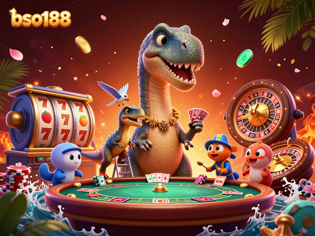 Experience thrilling gameplay at bso188 with vibrant casino elements in this dynamic 3D illustration.