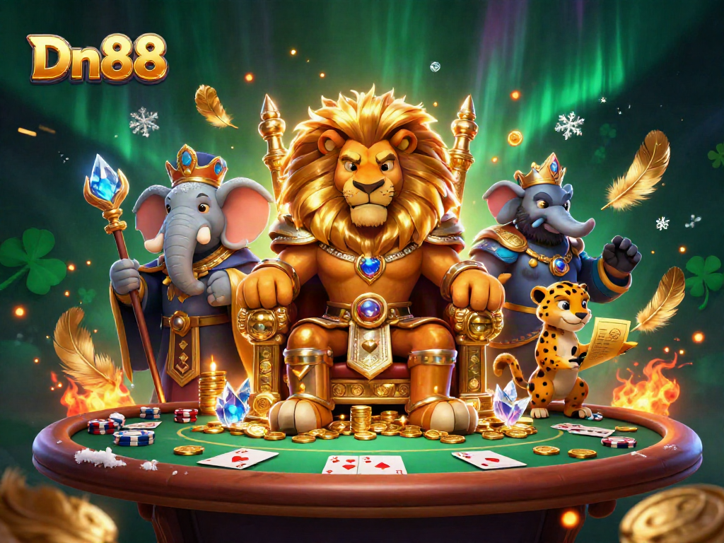 Experience thrilling poker action with Dn88 in this vibrant casino illustration.