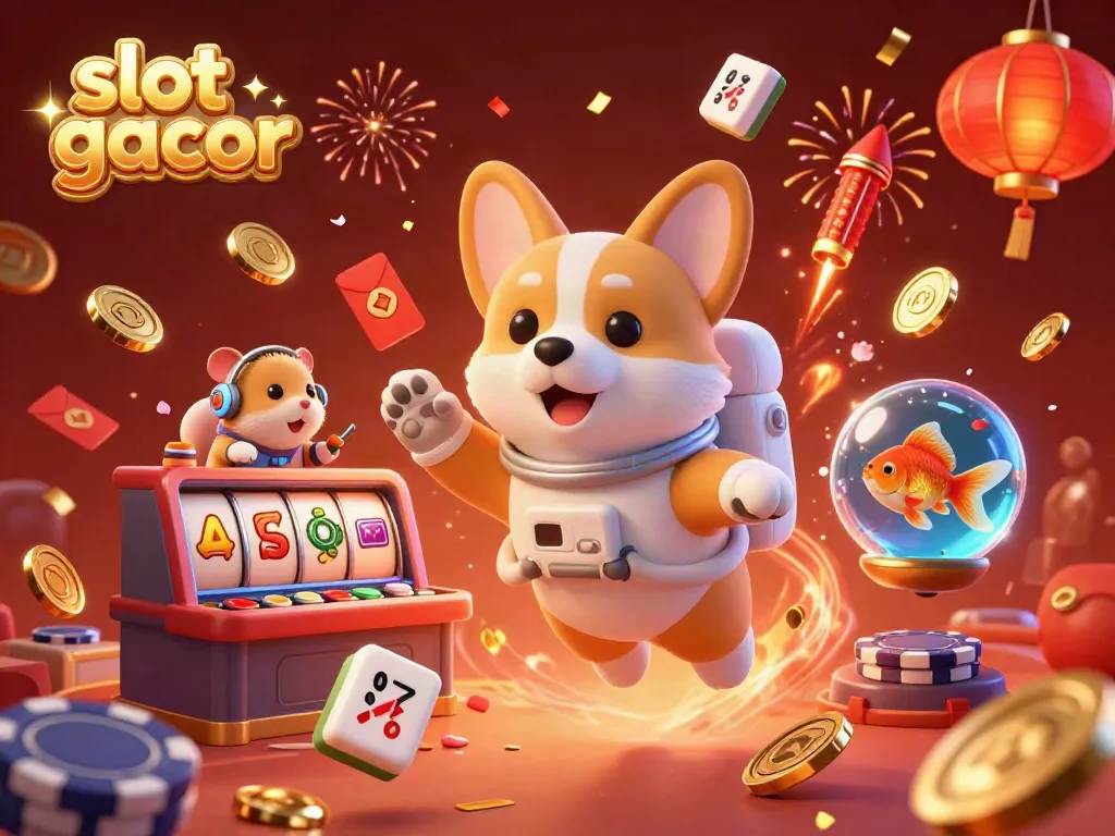 Engage with slot gacor as a corgi astronaut plays in a zero-gravity casino scene filled with dynamic game elements.