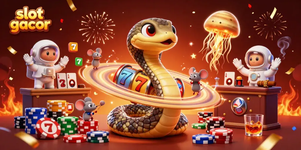 Menggoda slot gacor dengan pemandangan luar angkasa, simbol keberuntungan, dan dealer astronomi.