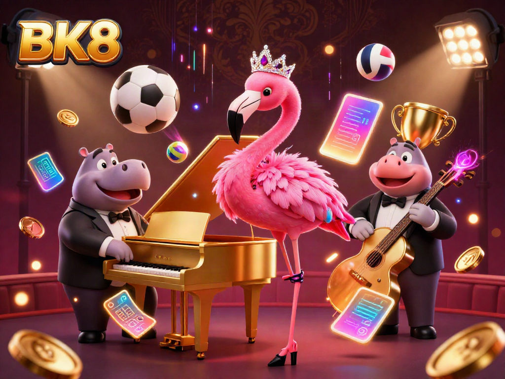 Experience dynamic fun at BK8 with a glamorous lounge singer and stylish musicians in a vibrant casino scene