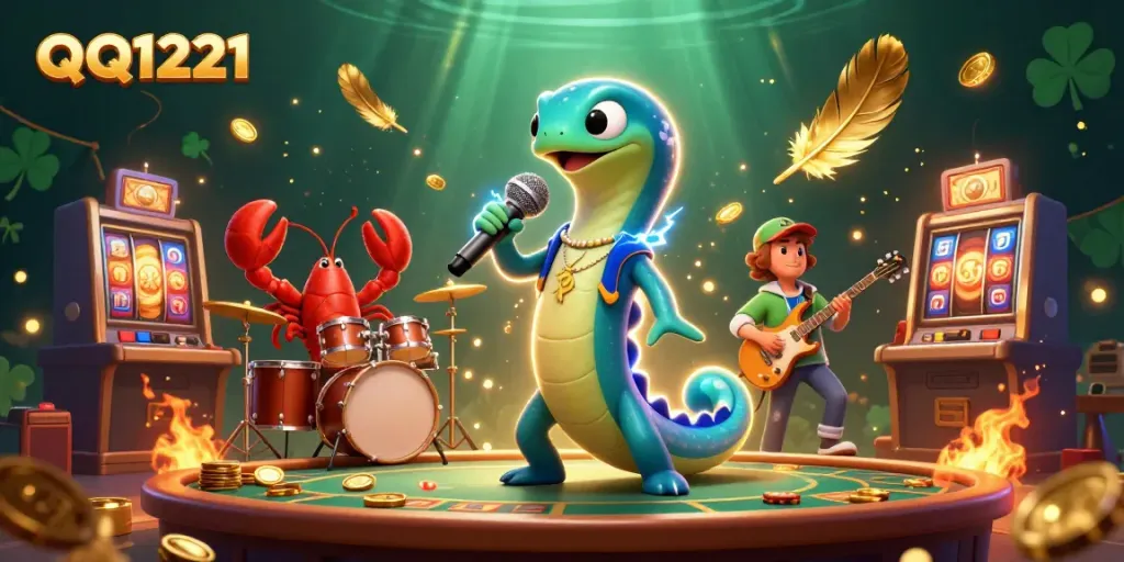 Engage in action at QQ1221 with a vibrant underwater casino featuring lively characters and slot machines.