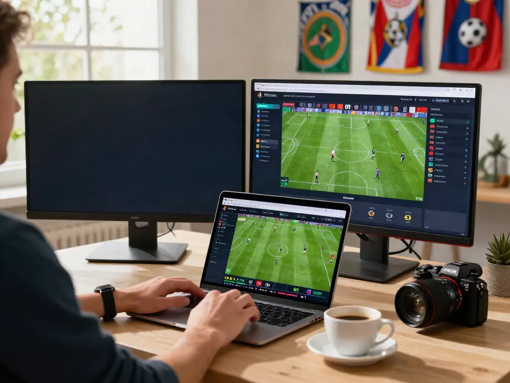WWBOLA platform user analyzing high odds soccer matches on laptop.