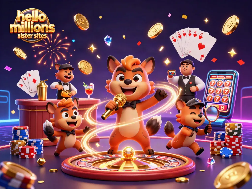 Experience the excitement of hello millions sister sites with vibrant casino elements and engaging hyena characters.