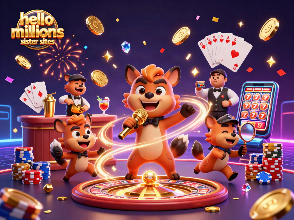 Experience the excitement of hello millions sister sites with vibrant casino elements and engaging hyena characters.