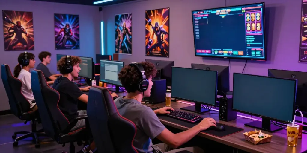 Players enjoying engaging game online experiences in a vibrant, modern gaming lounge atmosphere.