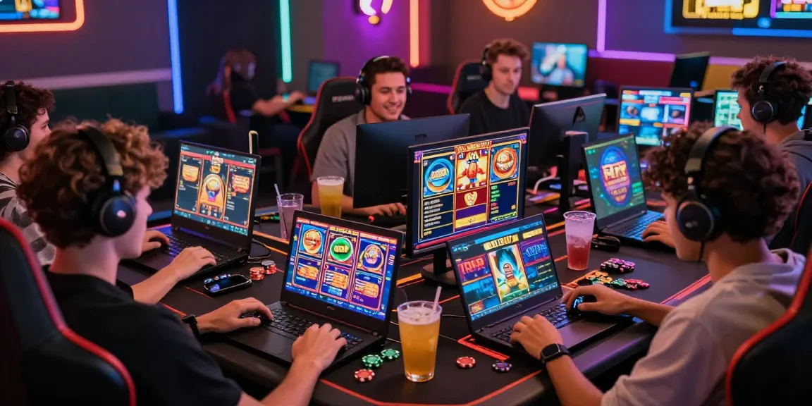 Engaged players enjoying various slot games on proplay88 platform in vibrant gaming setting.