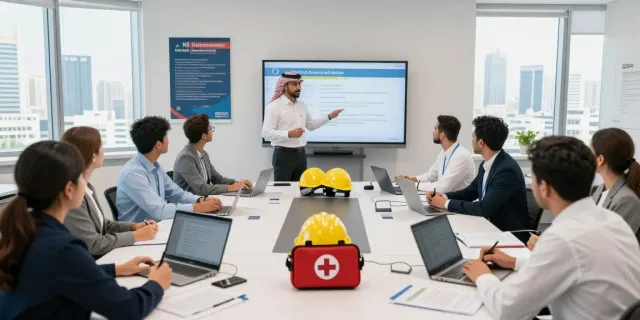 Training Institute Saudi Arabia with engaged learners in a modern classroom setting focused on HSE education.