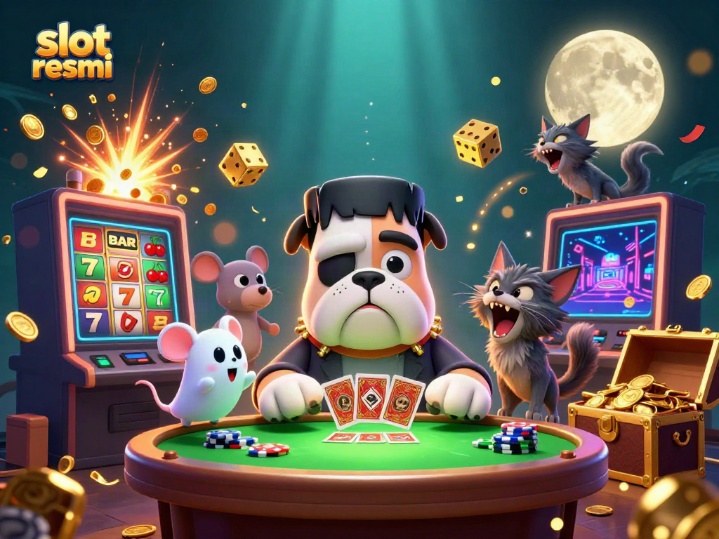 Experience the thrill of slot resmi with a vibrant 3D casino scene featuring unique characters and dynamic gaming elements.